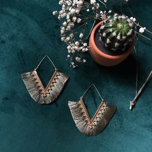 SOLD - Army Green V Shape Fringe Earrings